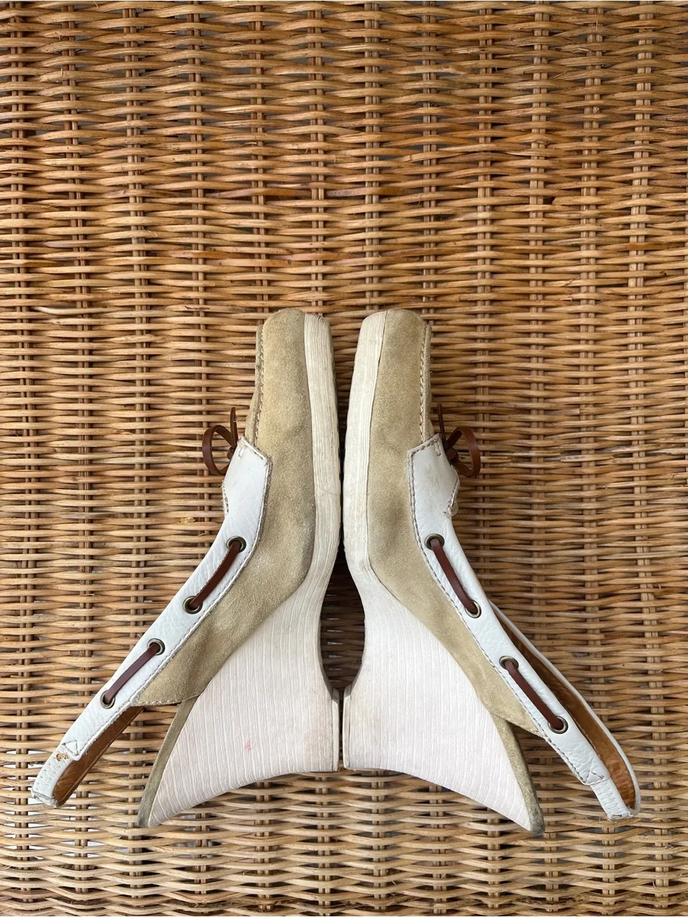 Coach Athena White and Tan Women's Slingback Loafer Wedges